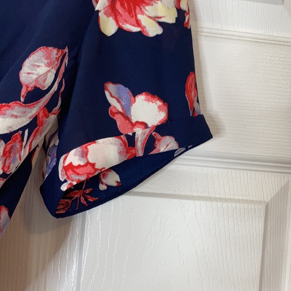 Sandy & sid floral navy pink short sleeve open stringy back blouse top shirt - Picture 5 of 17